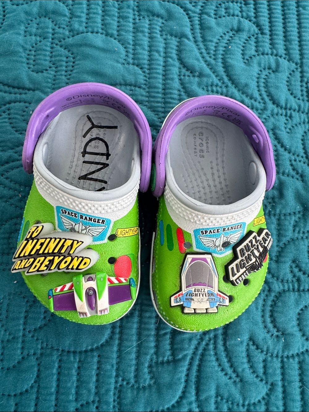 CROCS Kids light up Buzz Lightyear Clogs with Purple Heel Straps